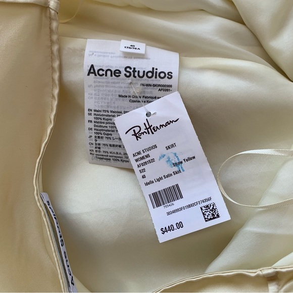NWT Acne Studios Idella Satin Silk Button Midi Slip Skirt Butter Straw Yellow - Picture 9 of 11